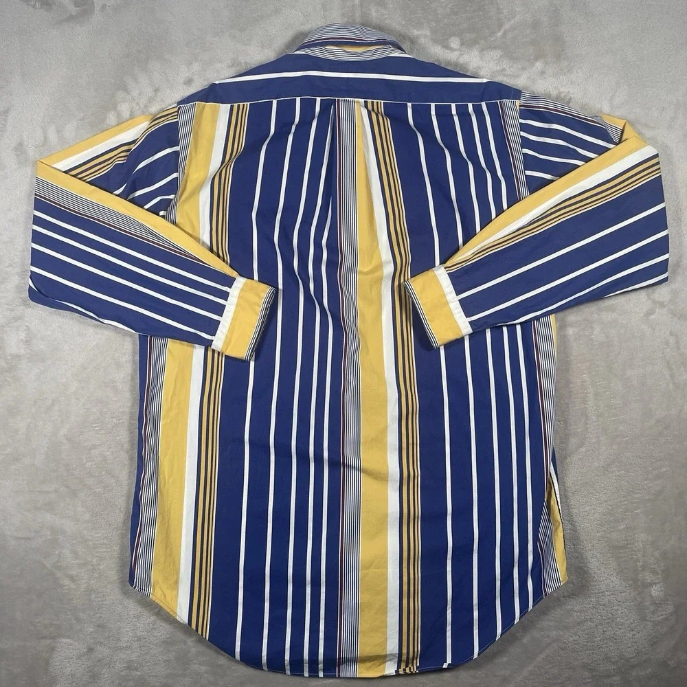 Vintage Ralph Lauren Shirt Mens M Yellow Blue Striped Button Up Retro 90s‎
